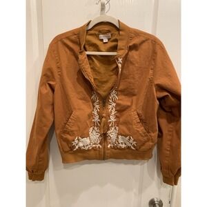 Knox Rose Women's Embroidered Jacket Boho Brown Full Zip Size M